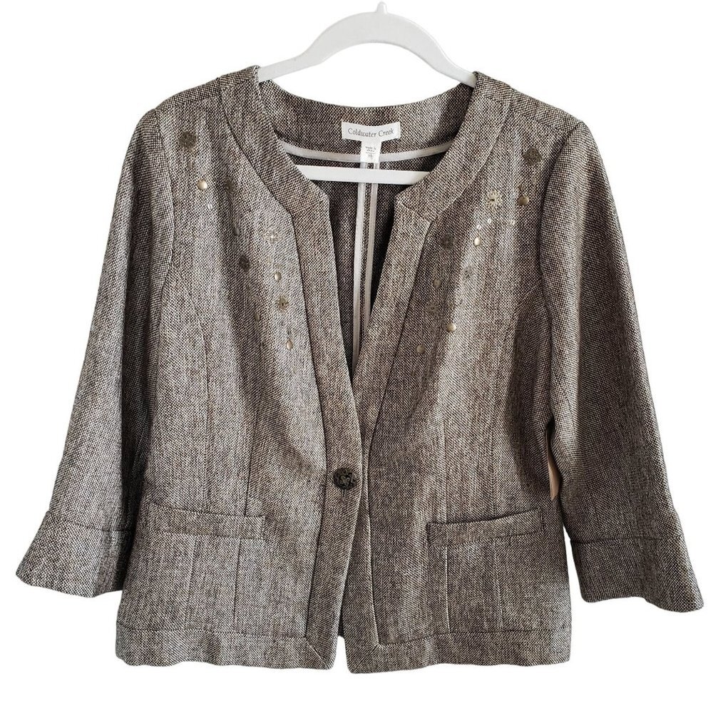 Coldwater Creek NWT Woman's Size 10 Blazer 1 Button Closure Metal Embellishment
